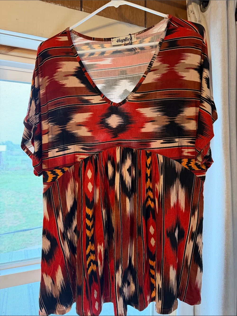 Haptics Red Aztec V-Neck Short Sleeve Tunic